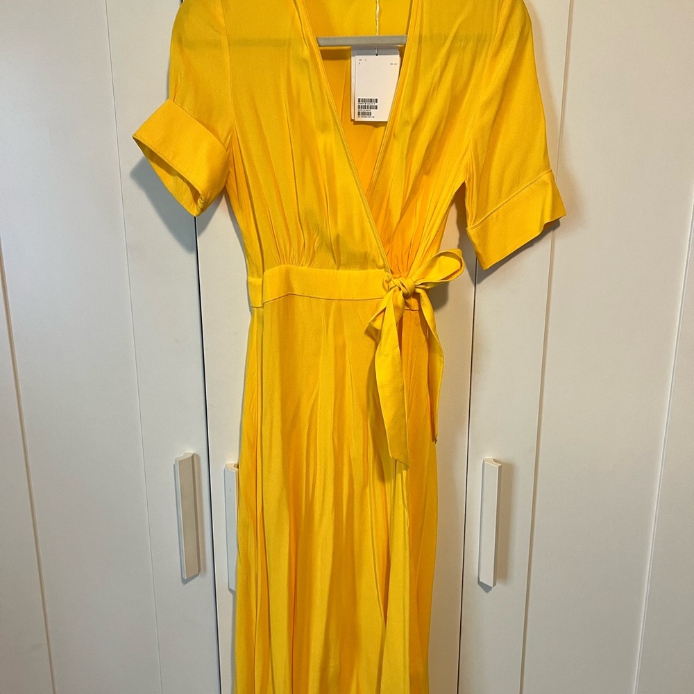 Elegant Yellow Wrap Dress